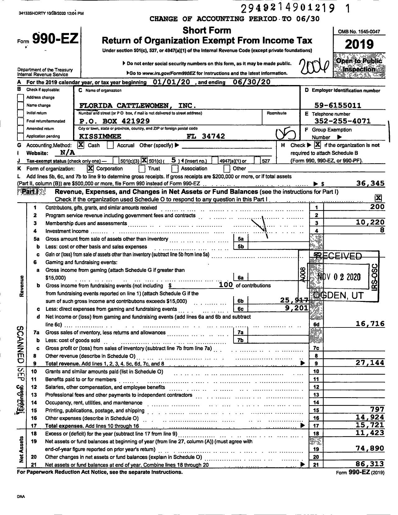 Image of first page of 2019 Form 990EO for Florida Cattlewomen