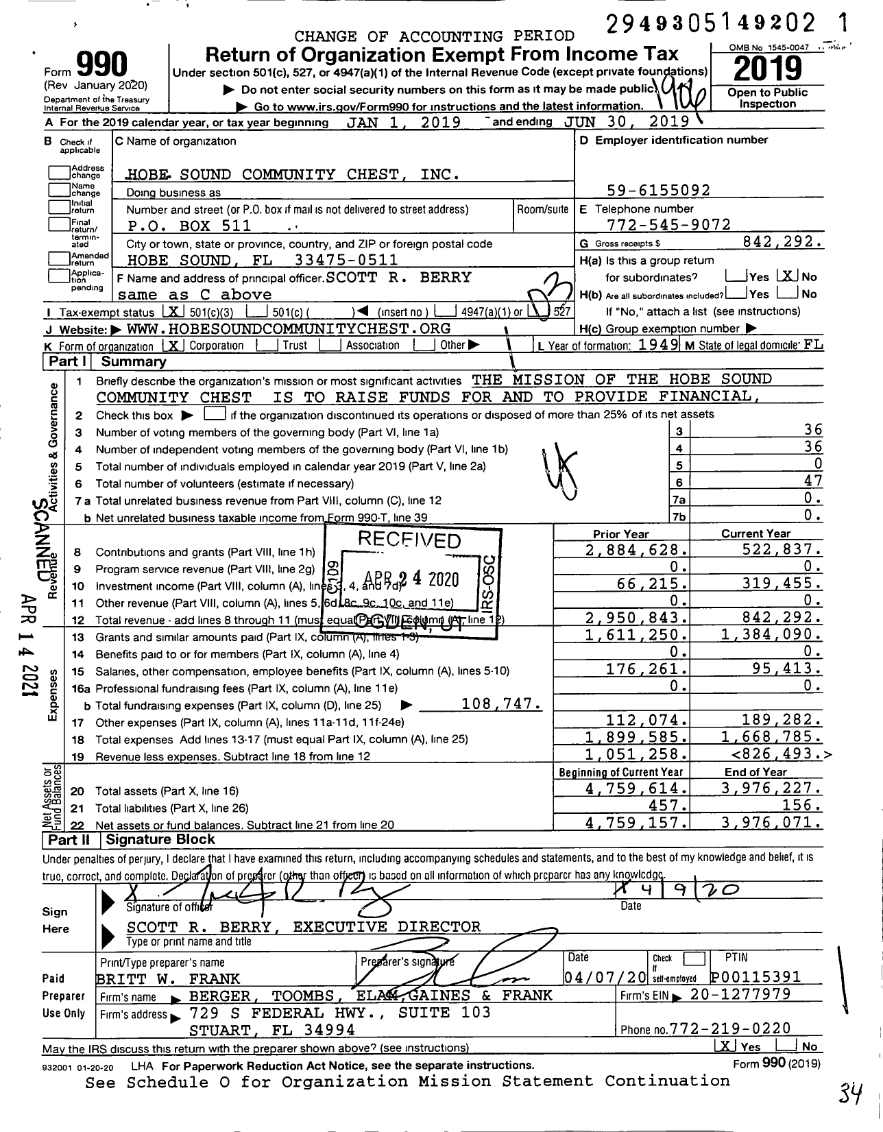 Image of first page of 2018 Form 990 for Hobe Sound Community Chest