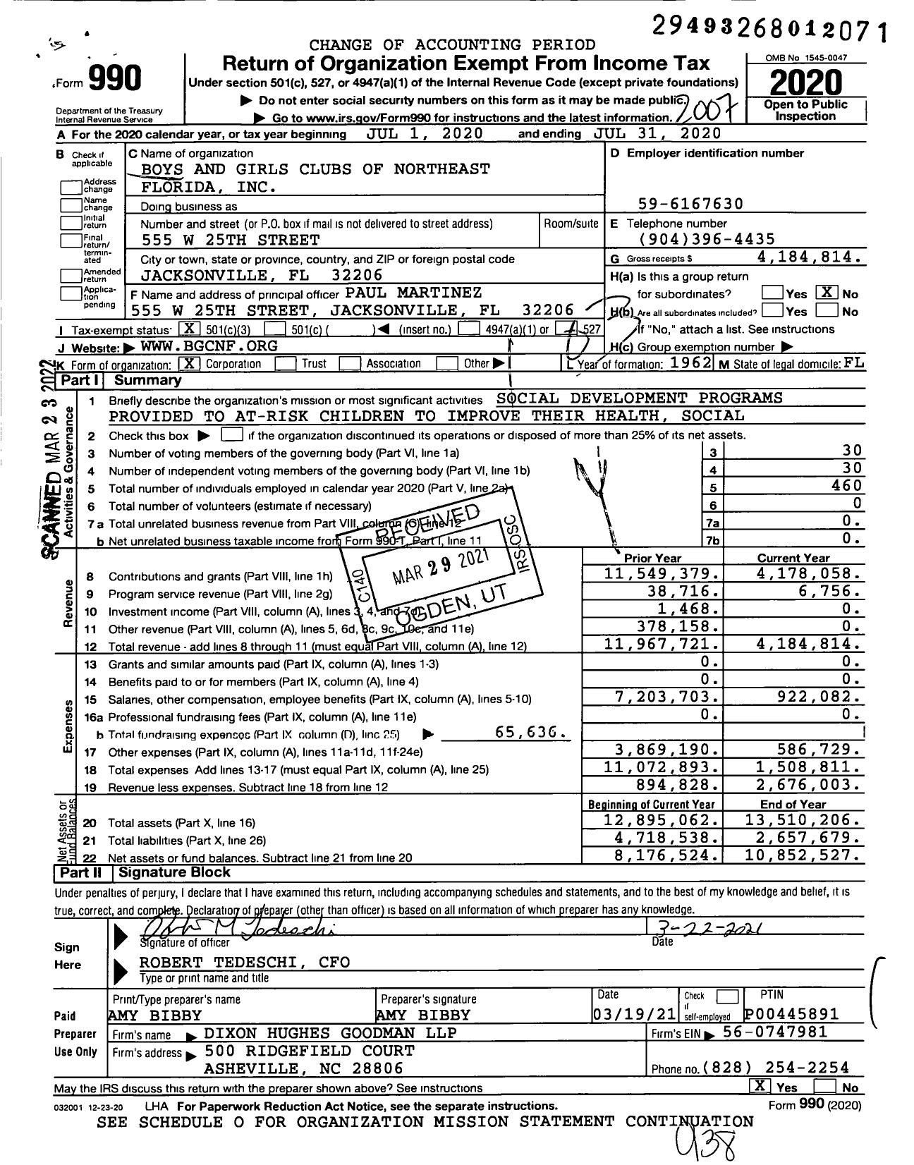 Image of first page of 2019 Form 990 for Boys and Girls Clubs of Northeast Florida