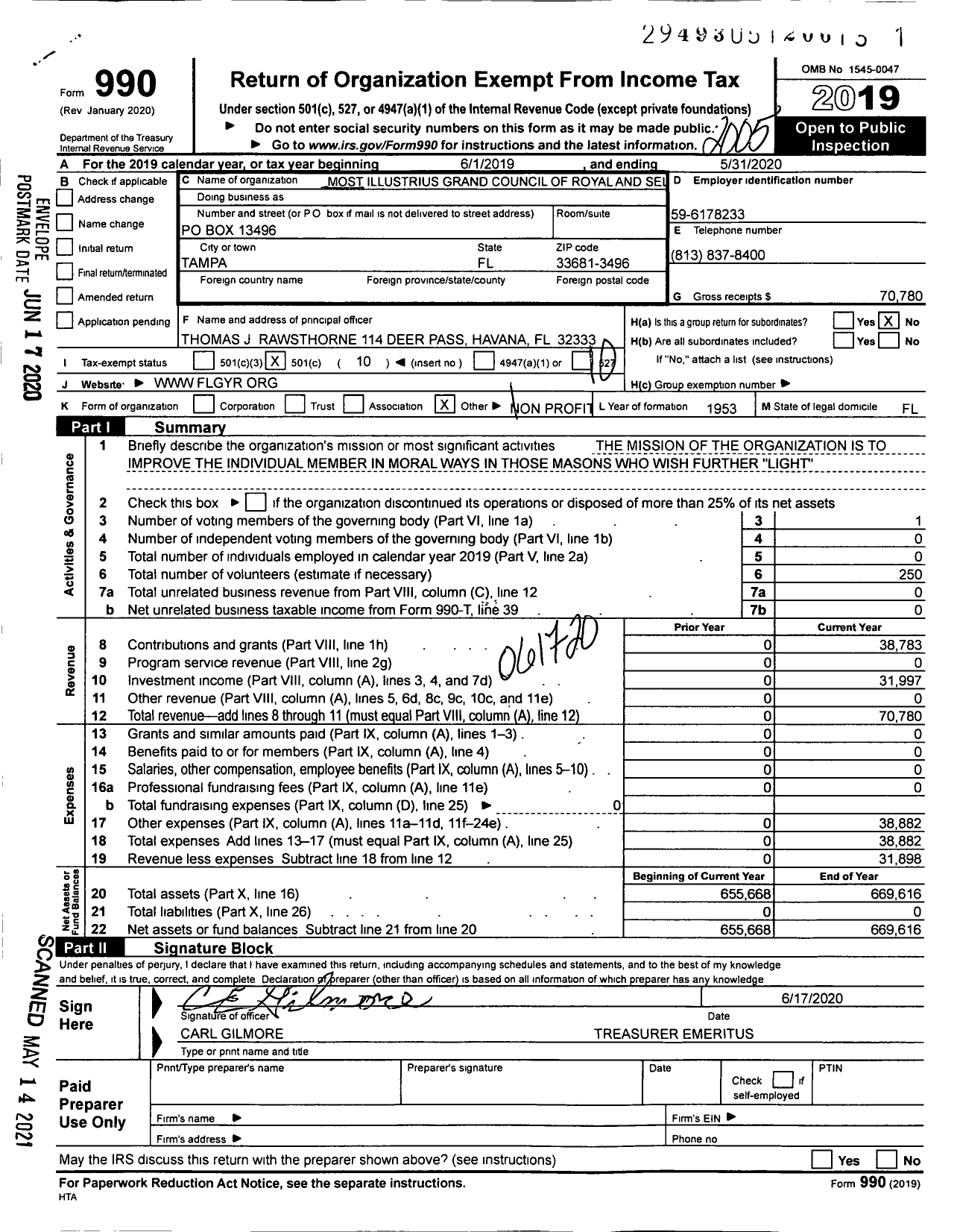 Image of first page of 2019 Form 990O for M I Grand Council of Royal & Select Masters of Florida