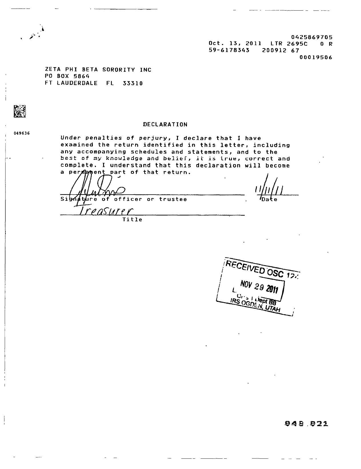 Image of first page of 2009 Form 990EOR for Zeta Phi Beta Sorority / Delta Eta Zeta