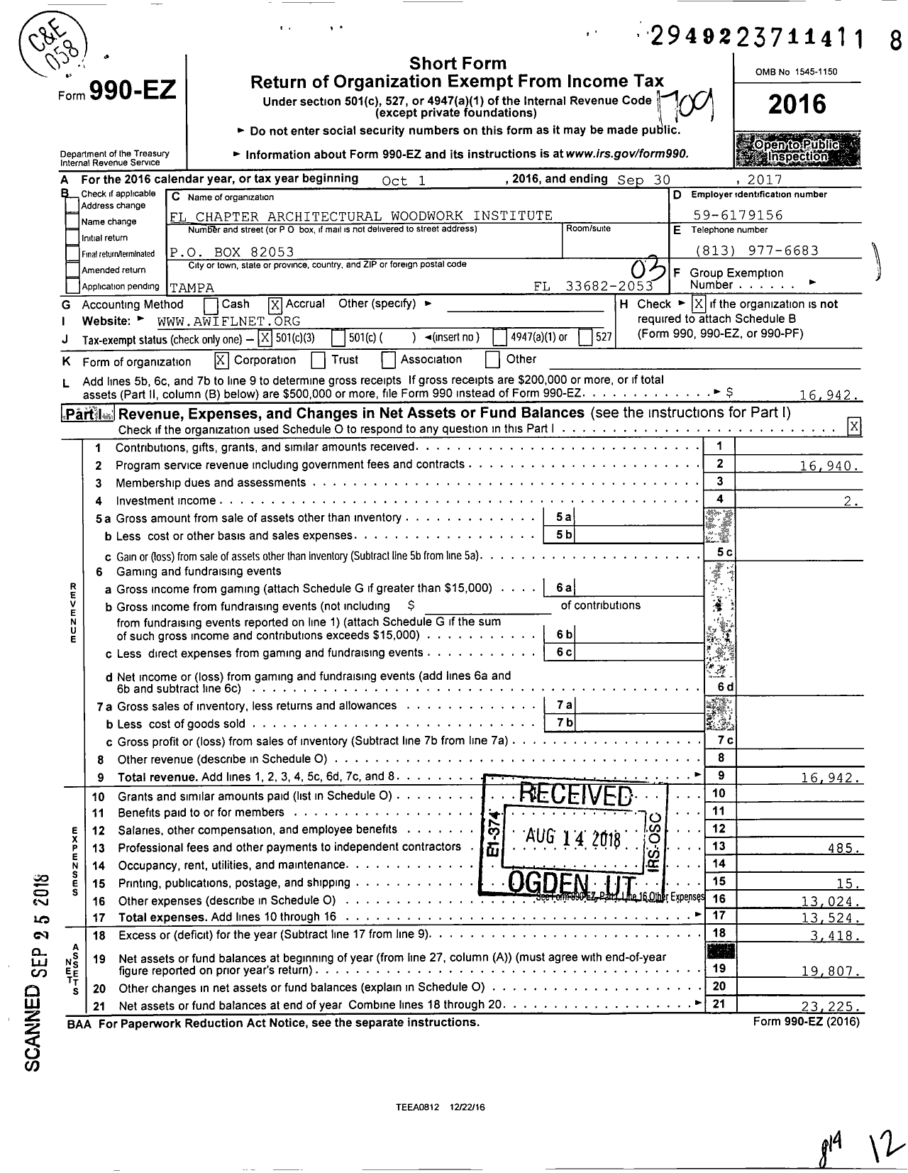 Image of first page of 2016 Form 990EZ for Architectural Woodwork Inst Thornberg