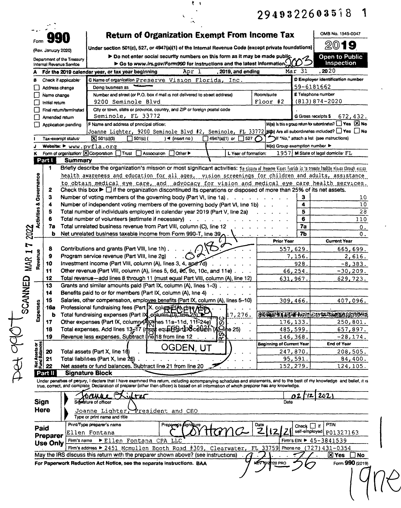 Image of first page of 2019 Form 990 for Preserve Vision Florida