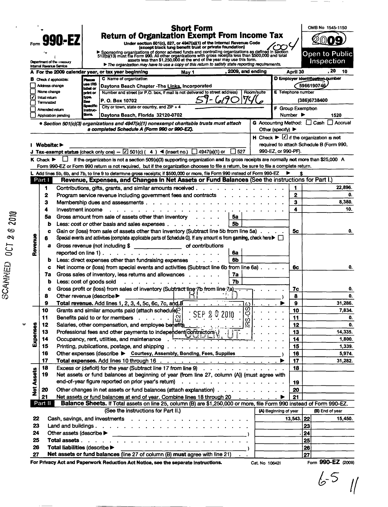 Image of first page of 2009 Form 990EZ for Daytona Beach