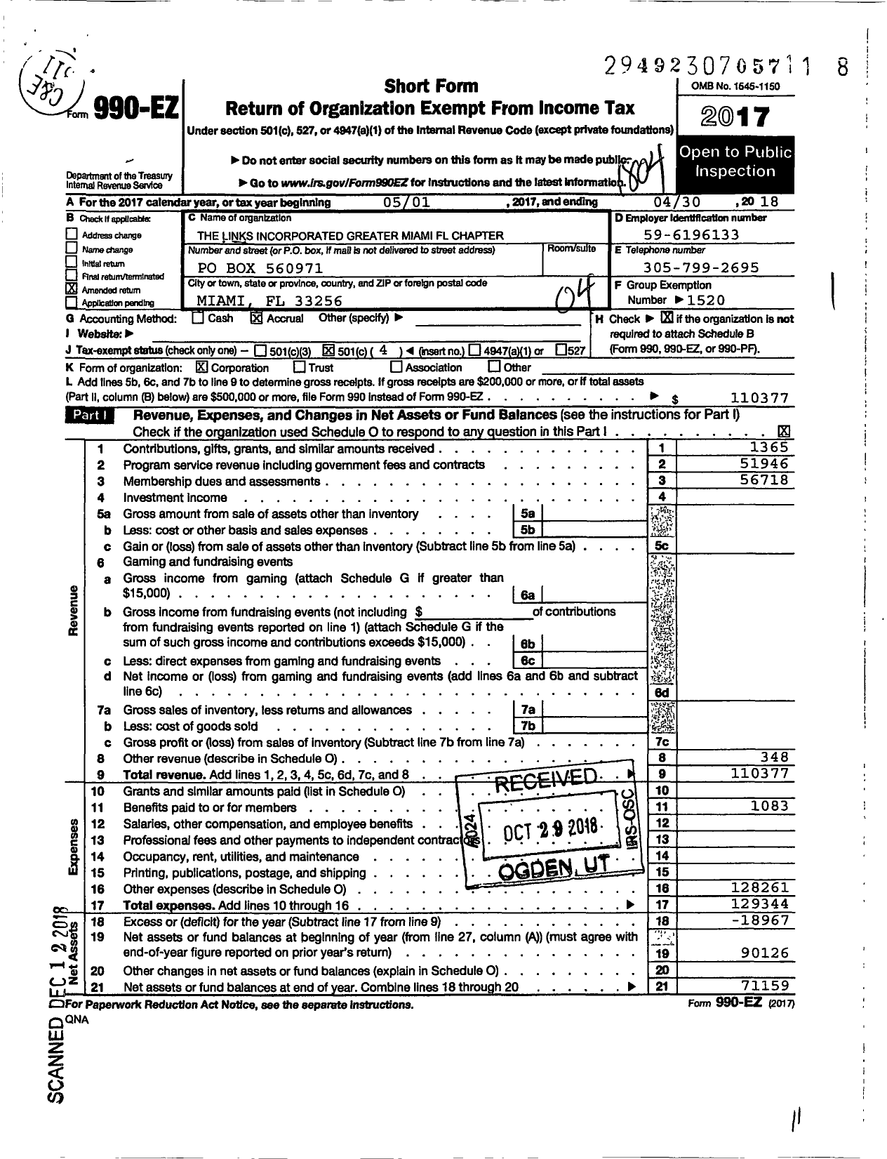 Image of first page of 2017 Form 990EO for Greater MiamiFLChapter of The Links Incorporated