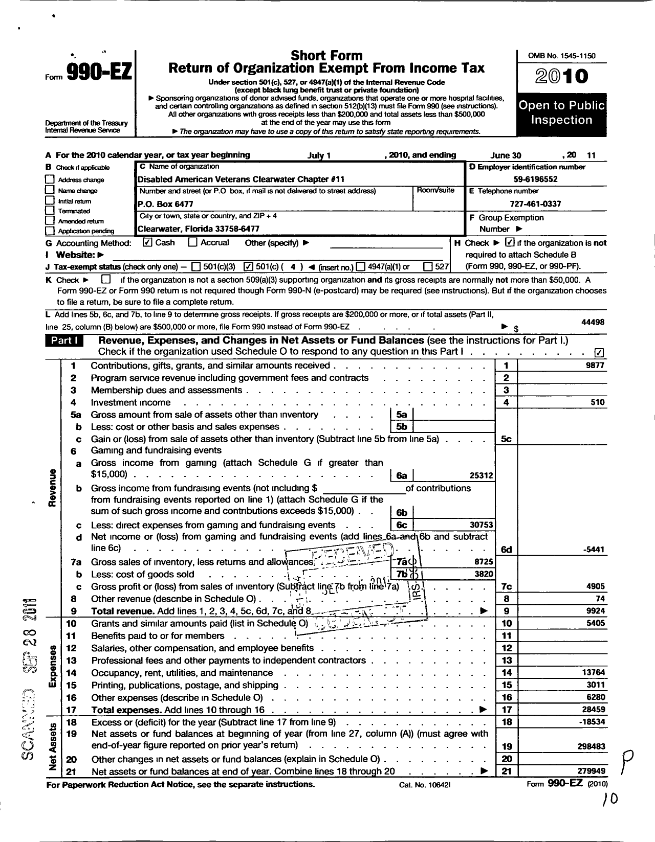 Image of first page of 2010 Form 990EO for Disabled American Veterans - 11 Clearwater