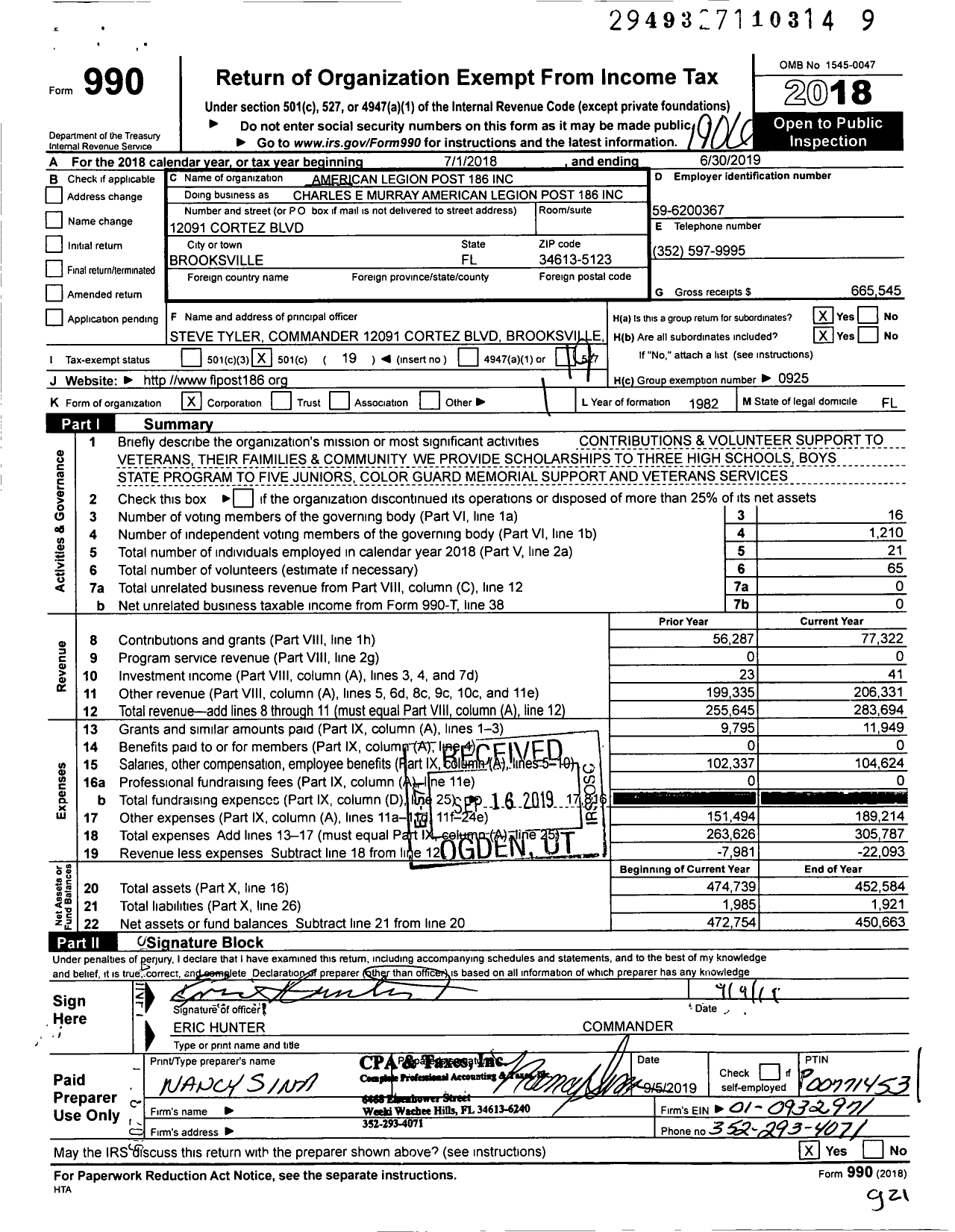 Image of first page of 2018 Form 990O for American Legion - Charles E Murray American Legi