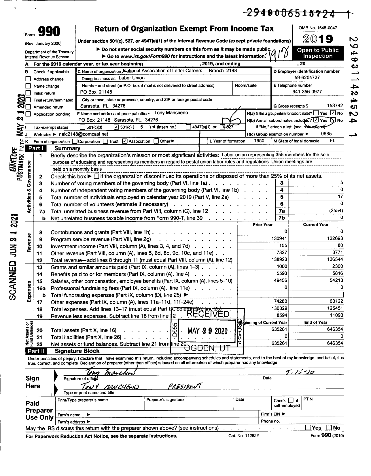 Image of first page of 2019 Form 990O for National Association of Letter Carriers - Labor Union / Labor Union