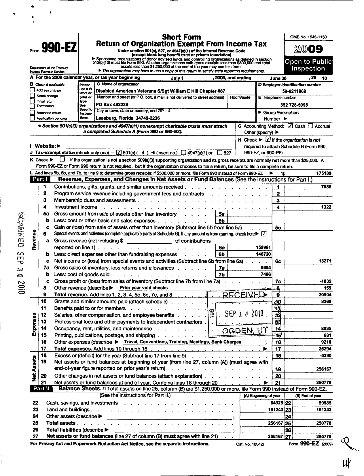 Image of first page of 2009 Form 990EO for Disabled American Veterans