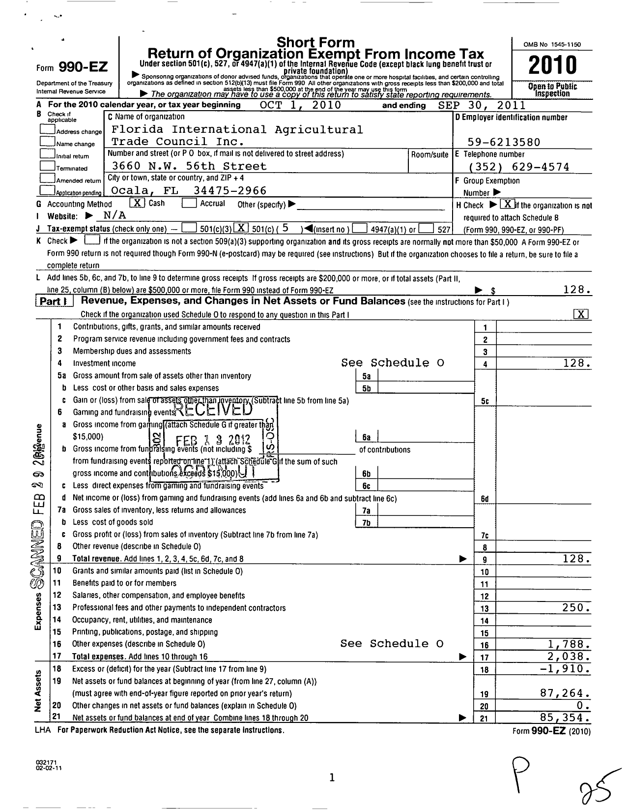 Image of first page of 2010 Form 990EO for Florida International Agricultural Trade Council