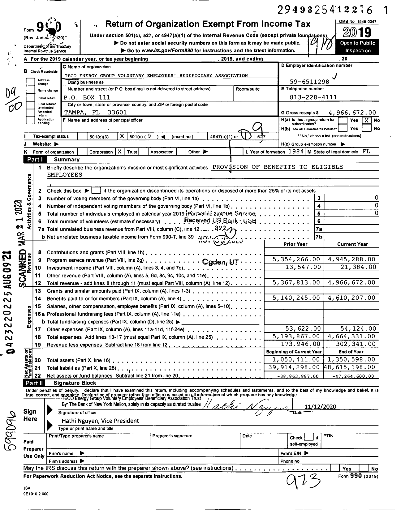 Image of first page of 2019 Form 990O for Teco Energy Group Voluntary Employees Beneficiary Association