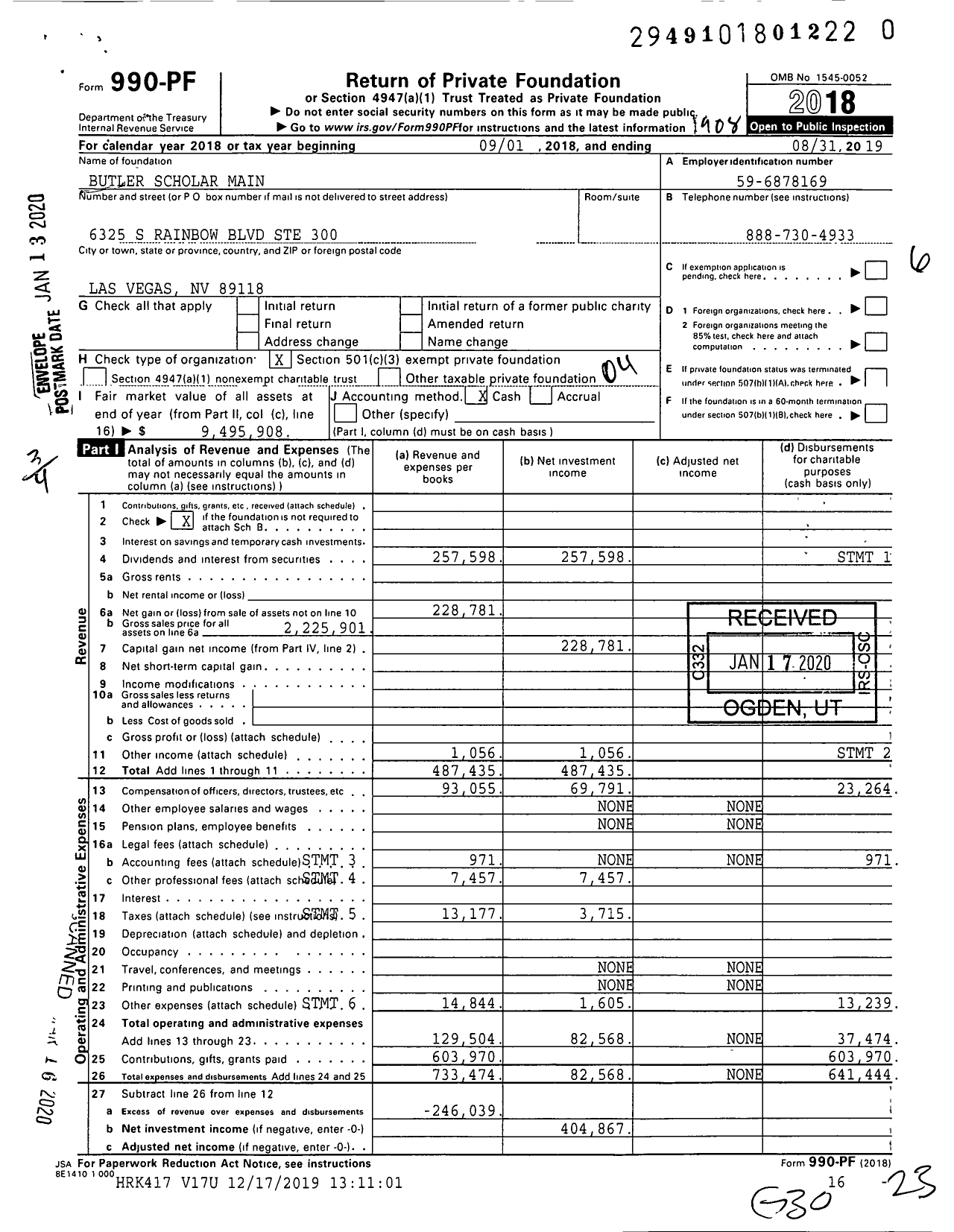 Image of first page of 2018 Form 990PR for Butler Scholar Main