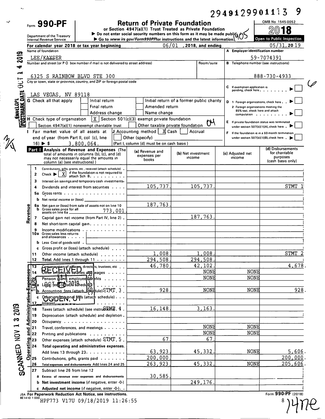 Image of first page of 2018 Form 990PF for Leekayser