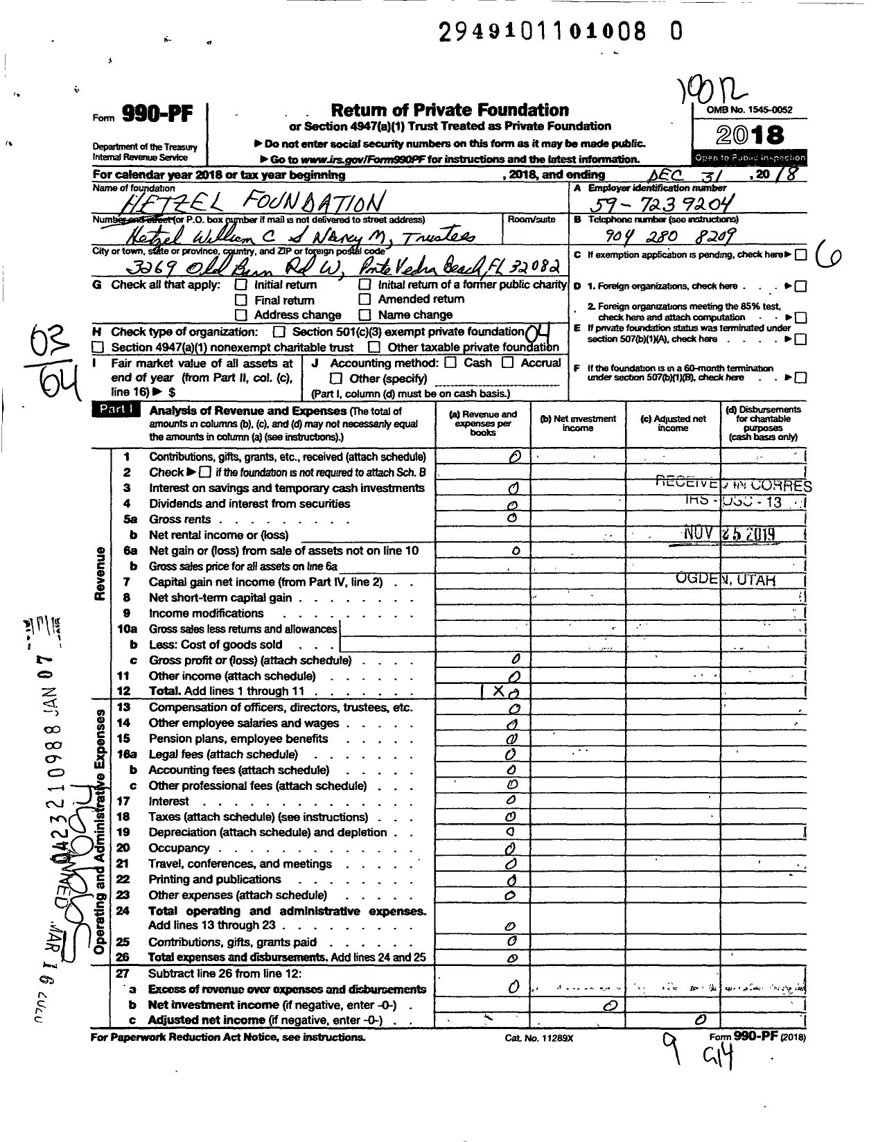 Image of first page of 2018 Form 990PR for Hetzel Foundation