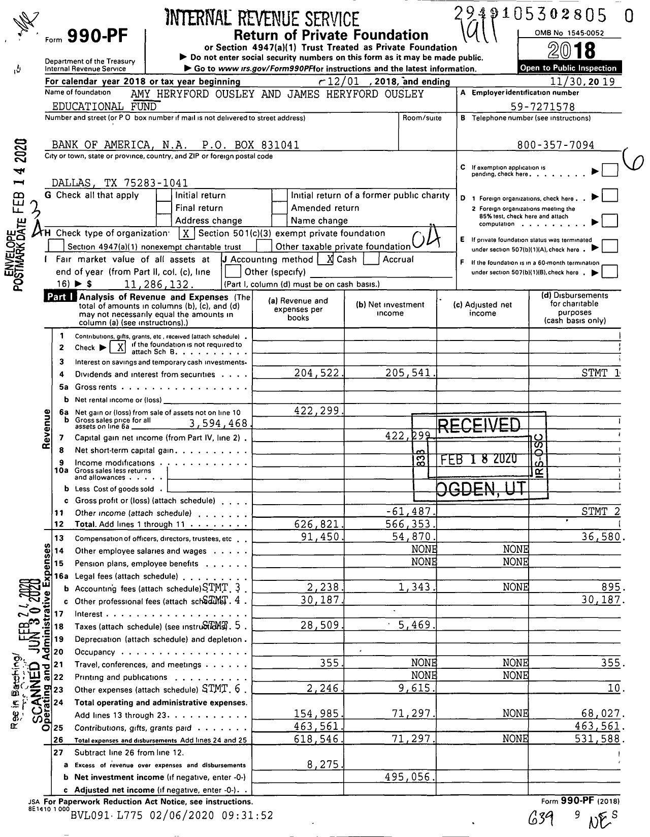 Image of first page of 2018 Form 990PR for Amy Heryford Ousley and James Heryford Ousley