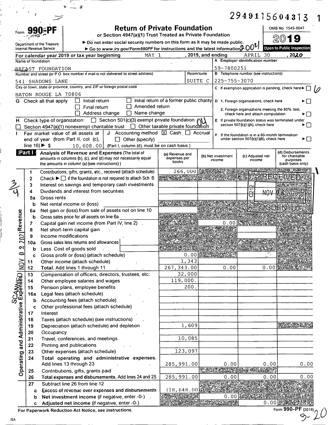 Image of first page of 2019 Form 990PF for Breast Foundation