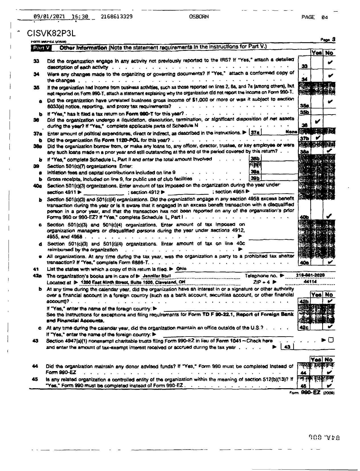 Image of first page of 2009 Form 990EOR for Society for Marketing Professional Services / Northeast Ohio Chapter of SMPS