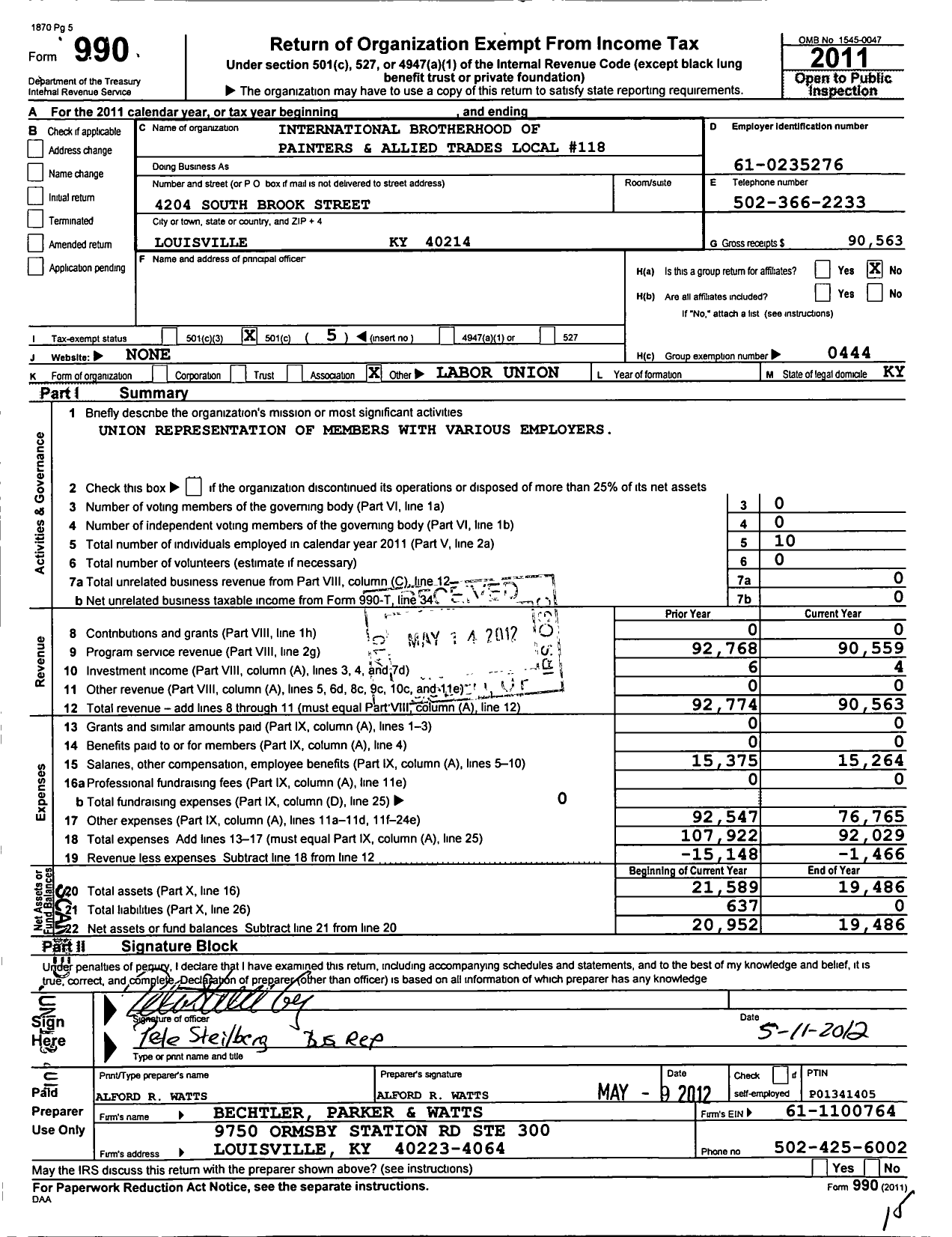 Image of first page of 2011 Form 990O for International Union of Painters and Allied Trades - 118 Painters Local Union