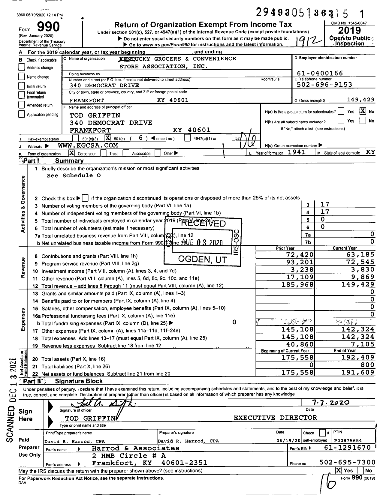 Image of first page of 2019 Form 990O for Kentucky Grocers and Convenience Store Association