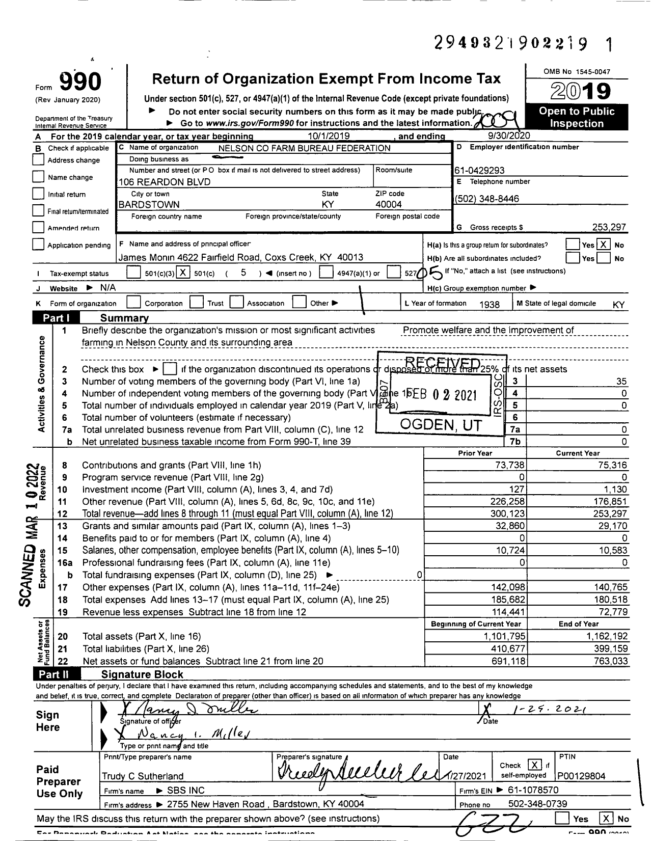 Image of first page of 2019 Form 990O for Kentucky Farm Bureau Federation - Nelson County Farm Bureau