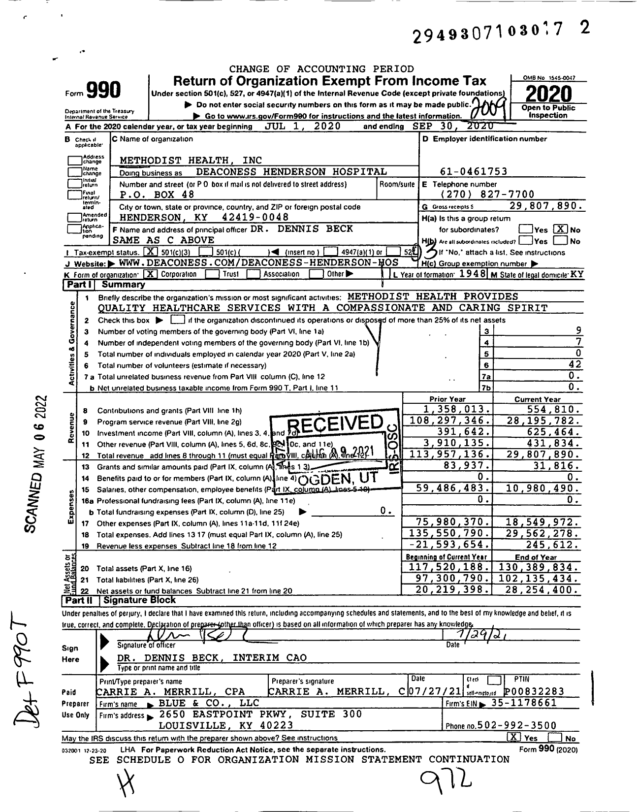 Image of first page of 2019 Form 990 for Deaconess Henderson Hospital