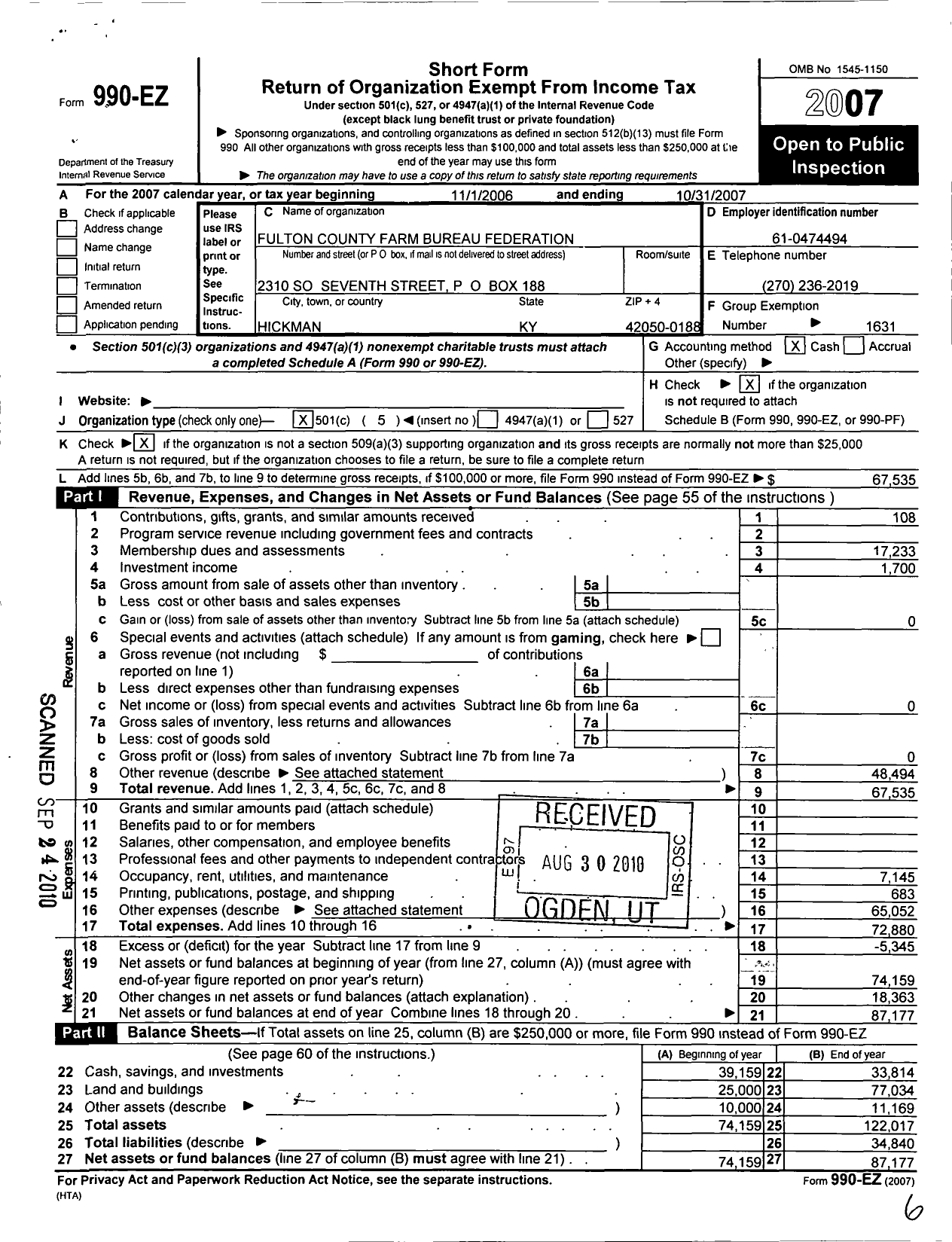 Image of first page of 2006 Form 990EO for Kentucky Farm Bureau Federation - Fulton County Farm Bureau