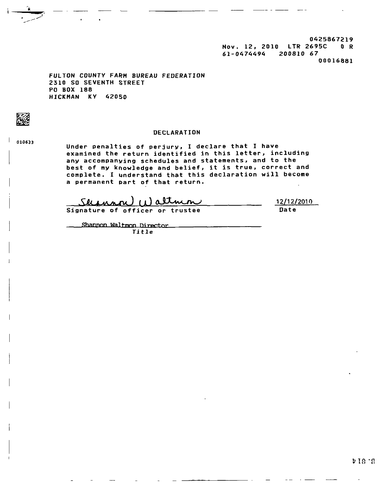 Image of first page of 2007 Form 990EOR for Kentucky Farm Bureau Federation - Fulton County Farm Bureau