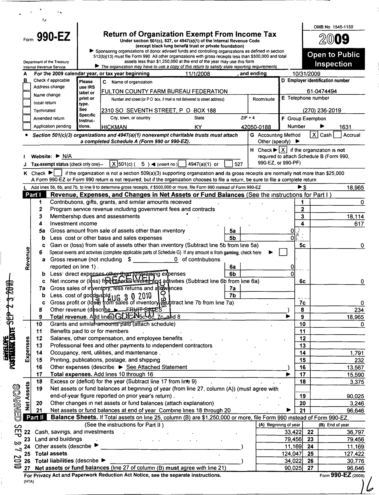 Image of first page of 2008 Form 990EO for Kentucky Farm Bureau Federation - Fulton County Farm Bureau