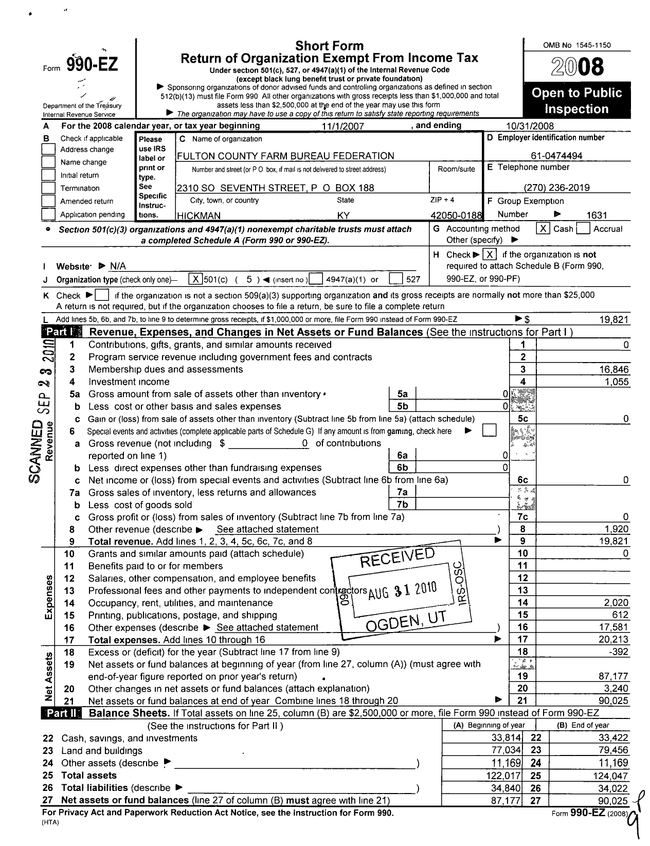 Image of first page of 2007 Form 990EO for Kentucky Farm Bureau Federation - Fulton County Farm Bureau