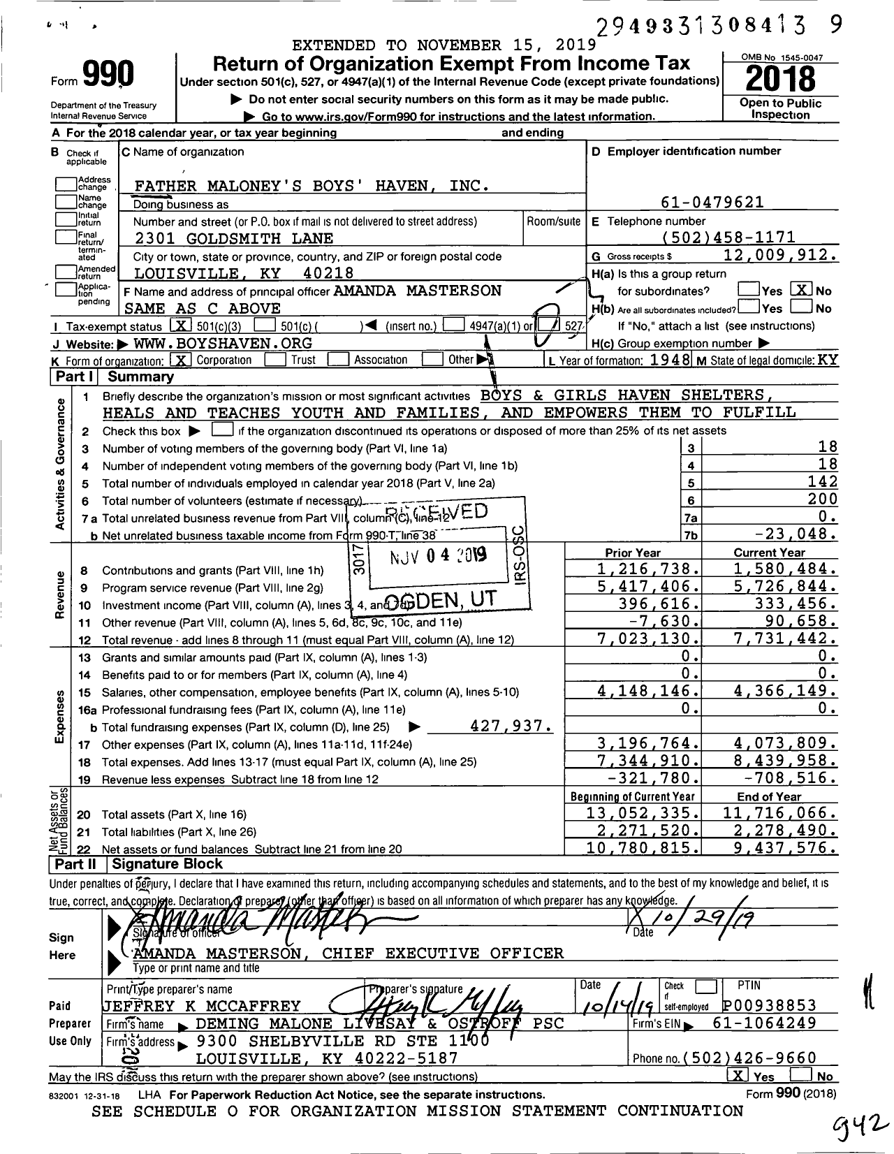 Image of first page of 2018 Form 990 for Boys and Girls Haven