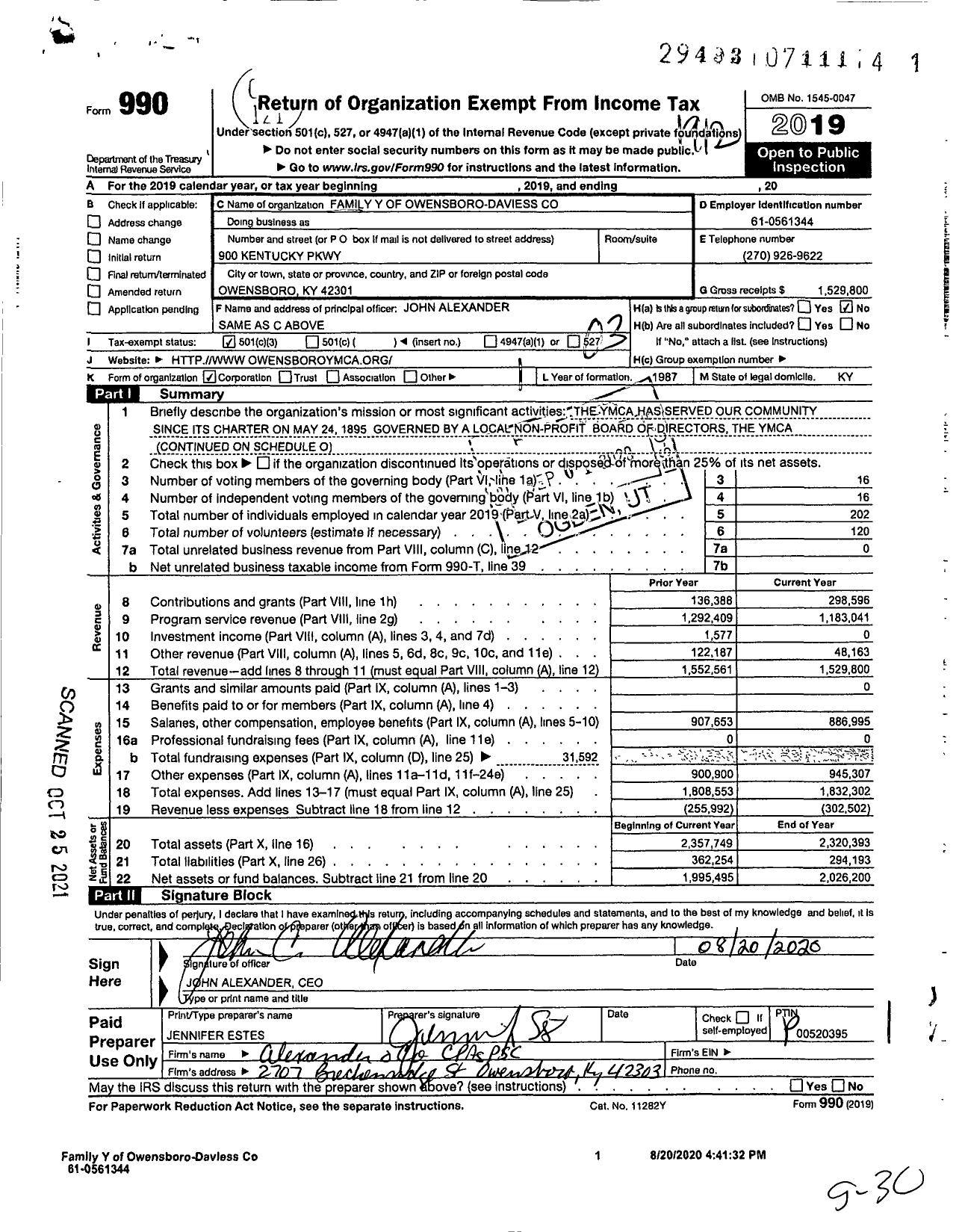 Image of first page of 2019 Form 990 for Family Y of Owensboro-Daviess Co