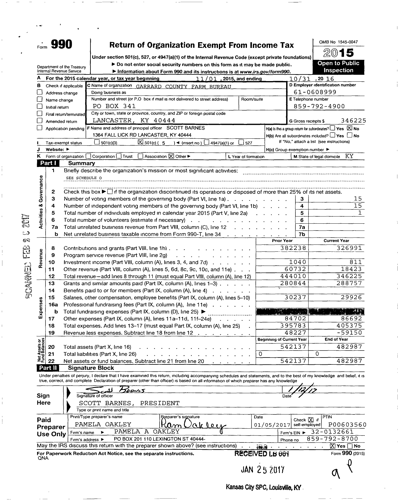 Image of first page of 2015 Form 990O for Kentucky Farm Bureau Federation - Garrard County Farm Bureau