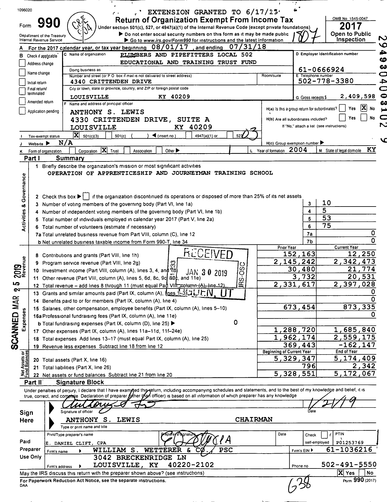 Image of first page of 2017 Form 990 for Joint Education and Training Fund