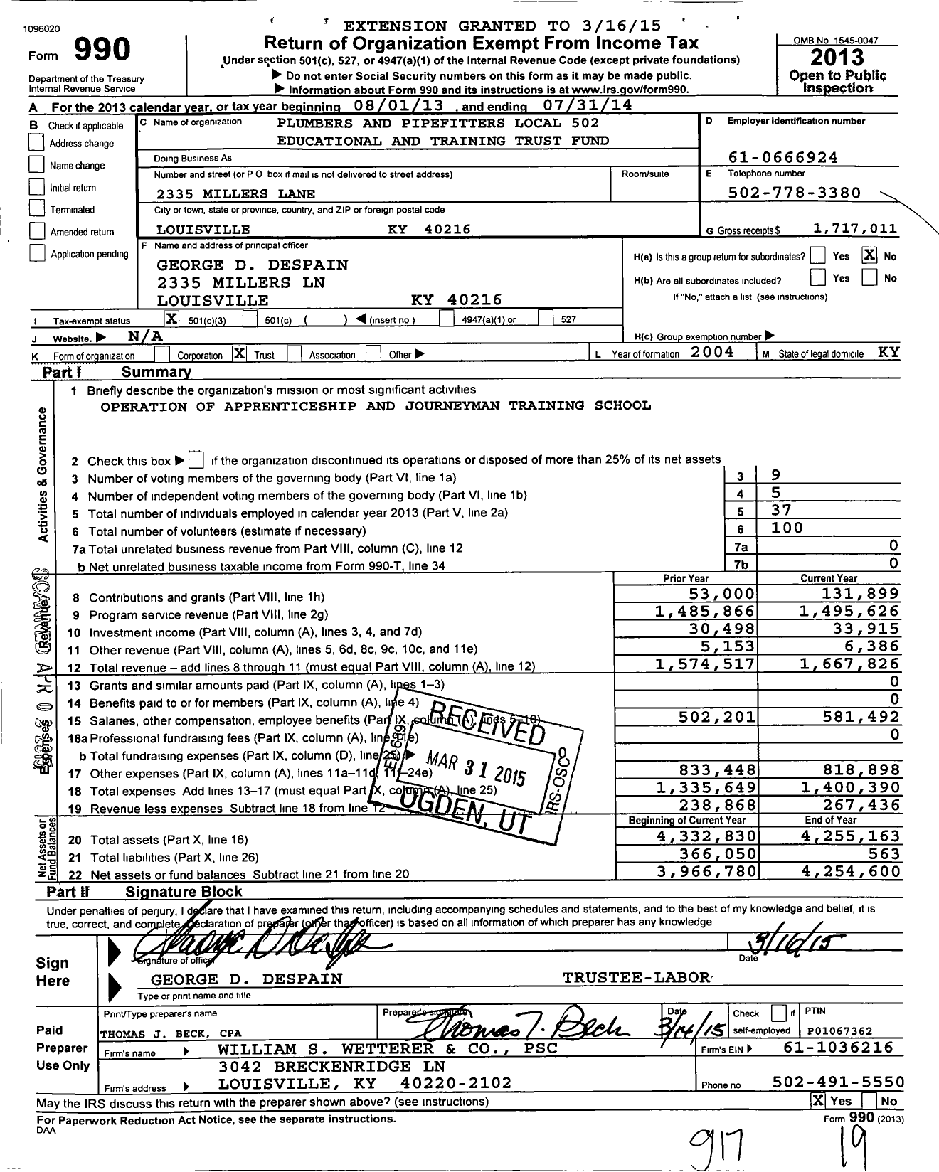 Image of first page of 2013 Form 990 for Joint Education and Training Fund