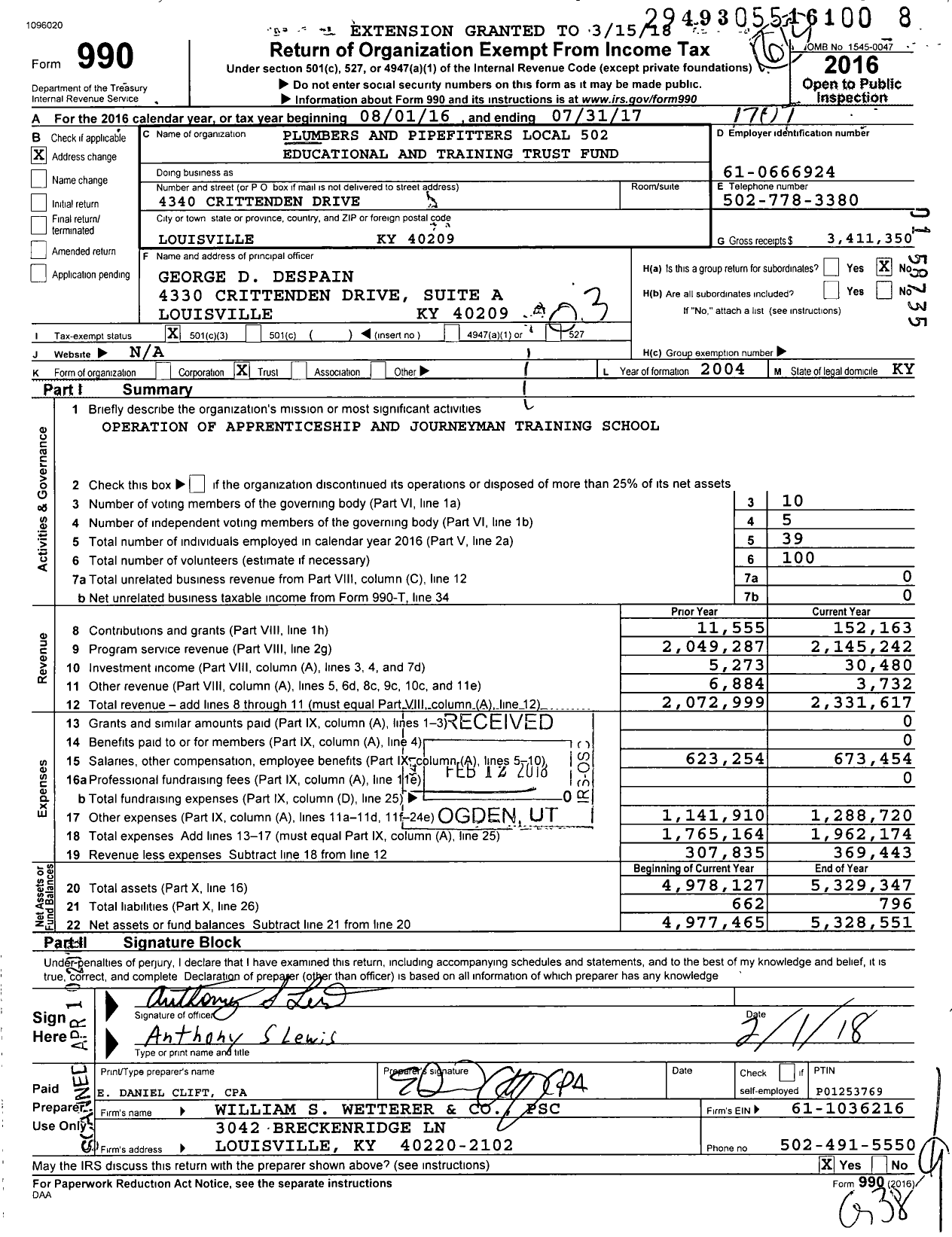 Image of first page of 2016 Form 990 for Joint Education and Training Fund