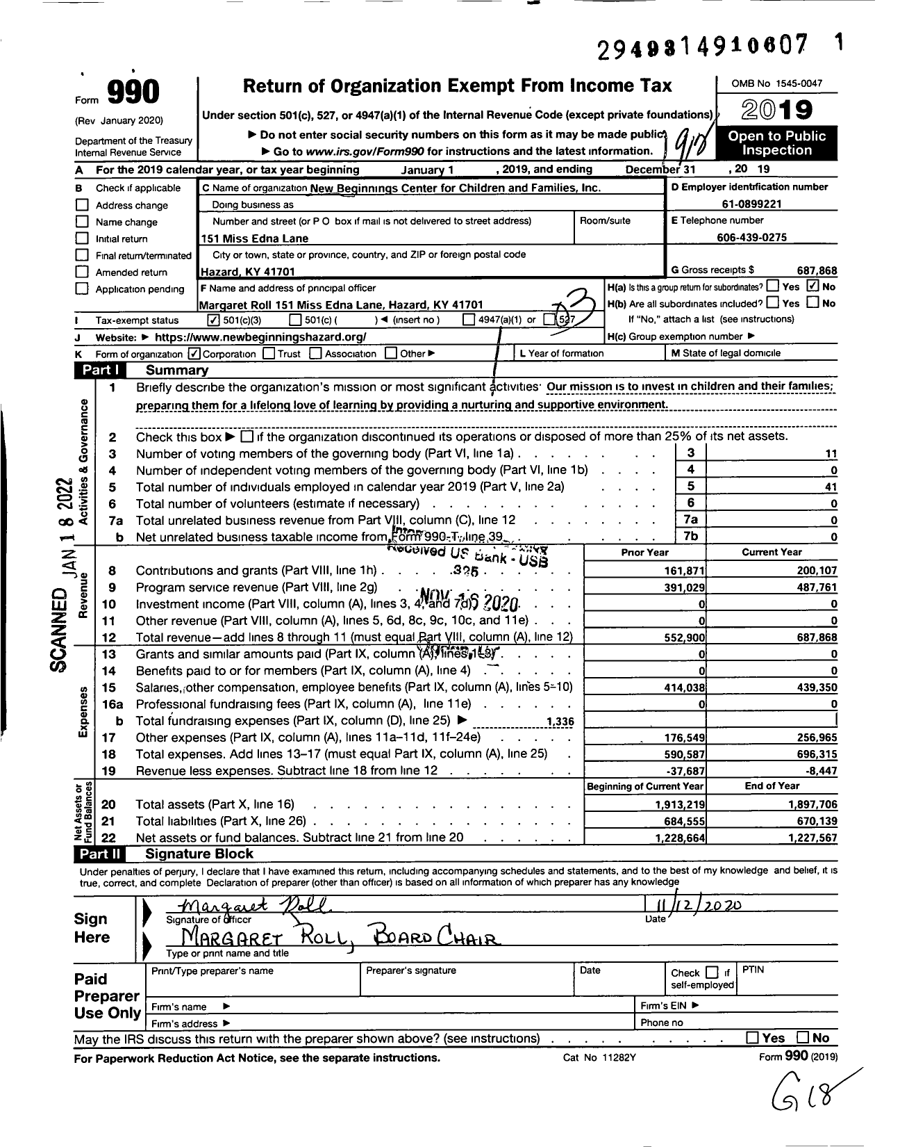 Image of first page of 2019 Form 990 for New Beginnings Center for Children and Families