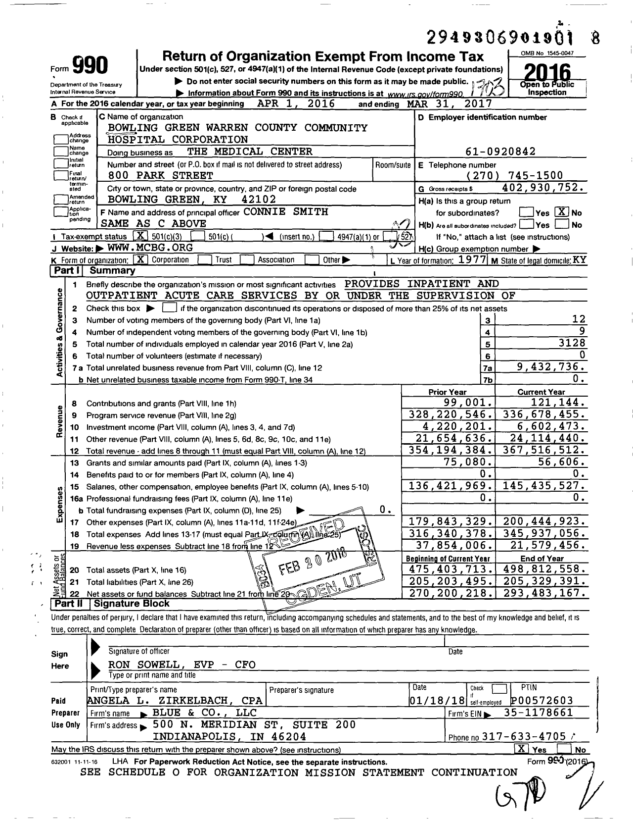 Image of first page of 2016 Form 990 for Med Center Health