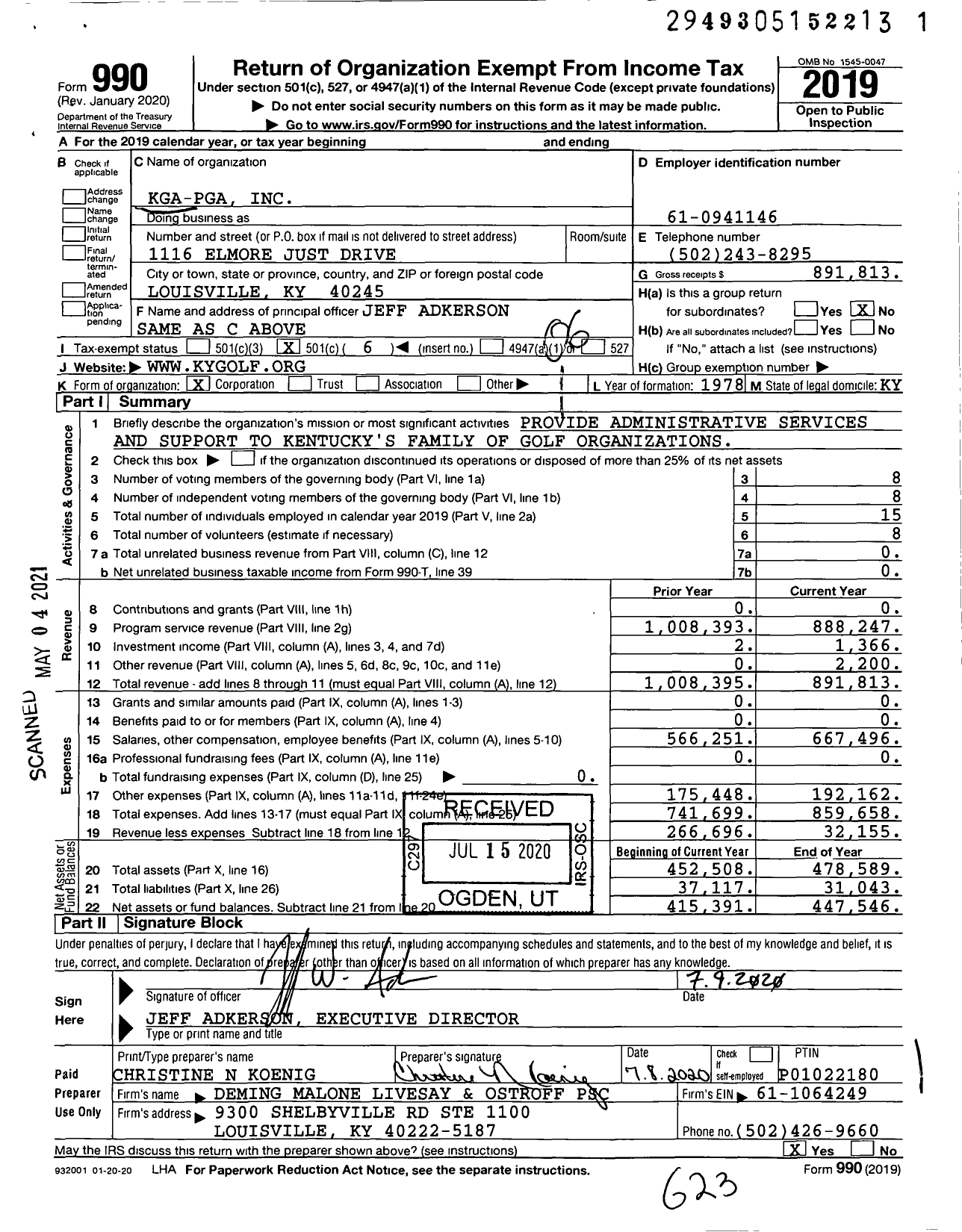 Image of first page of 2019 Form 990O for Kga-Pga