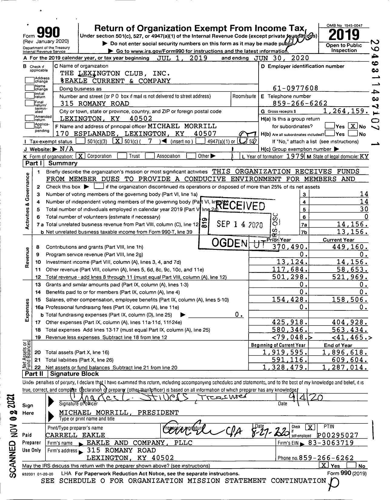 Image of first page of 2019 Form 990O for The Lexington Club %eakle and Company PLLC