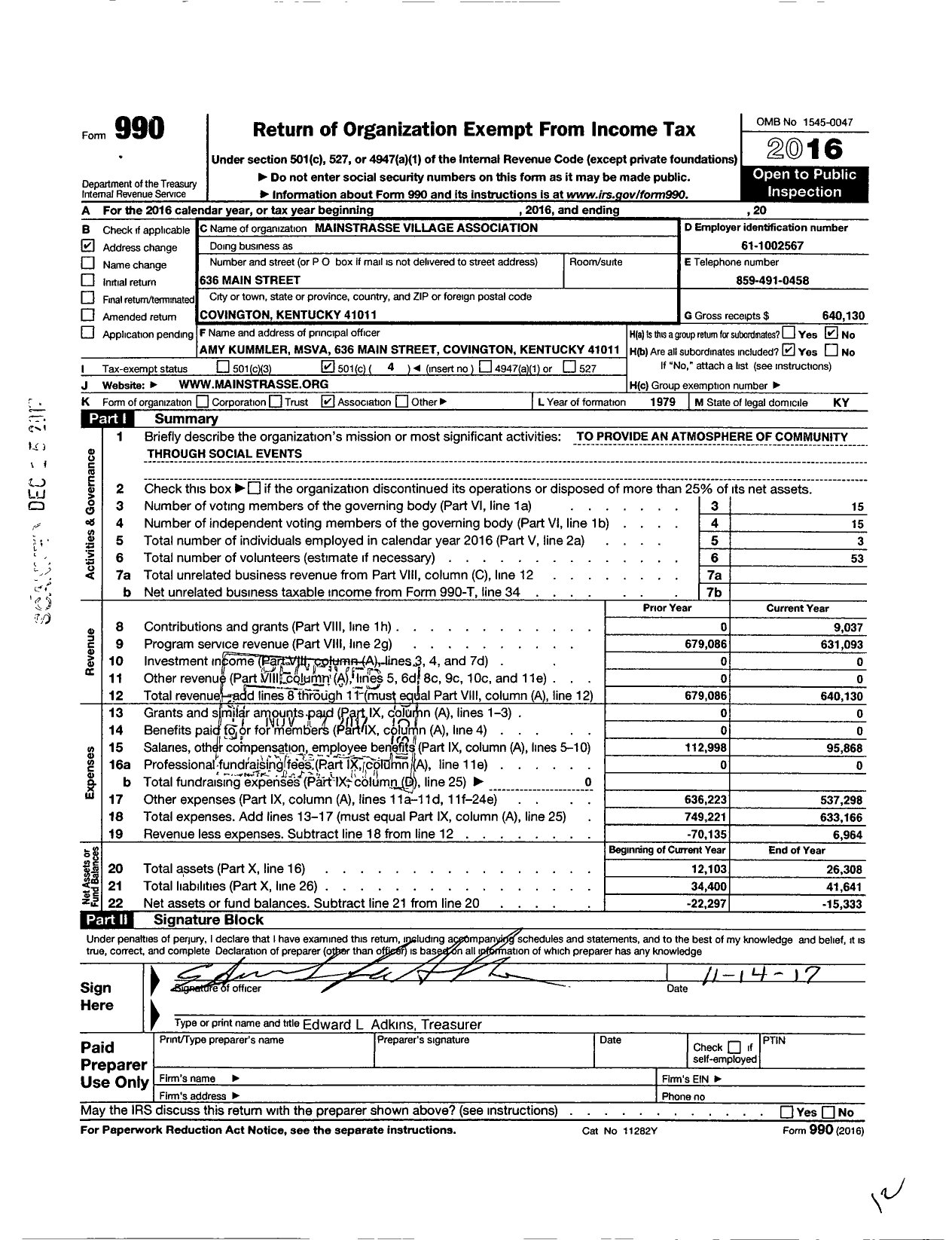 Image of first page of 2016 Form 990O for Mainstrasse Village Association