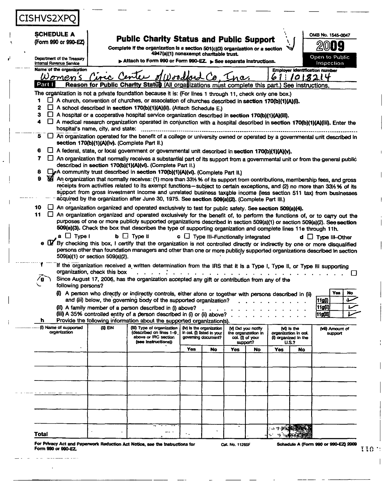 Image of first page of 2009 Form 990ER for Womens Civic Center of Woodford County