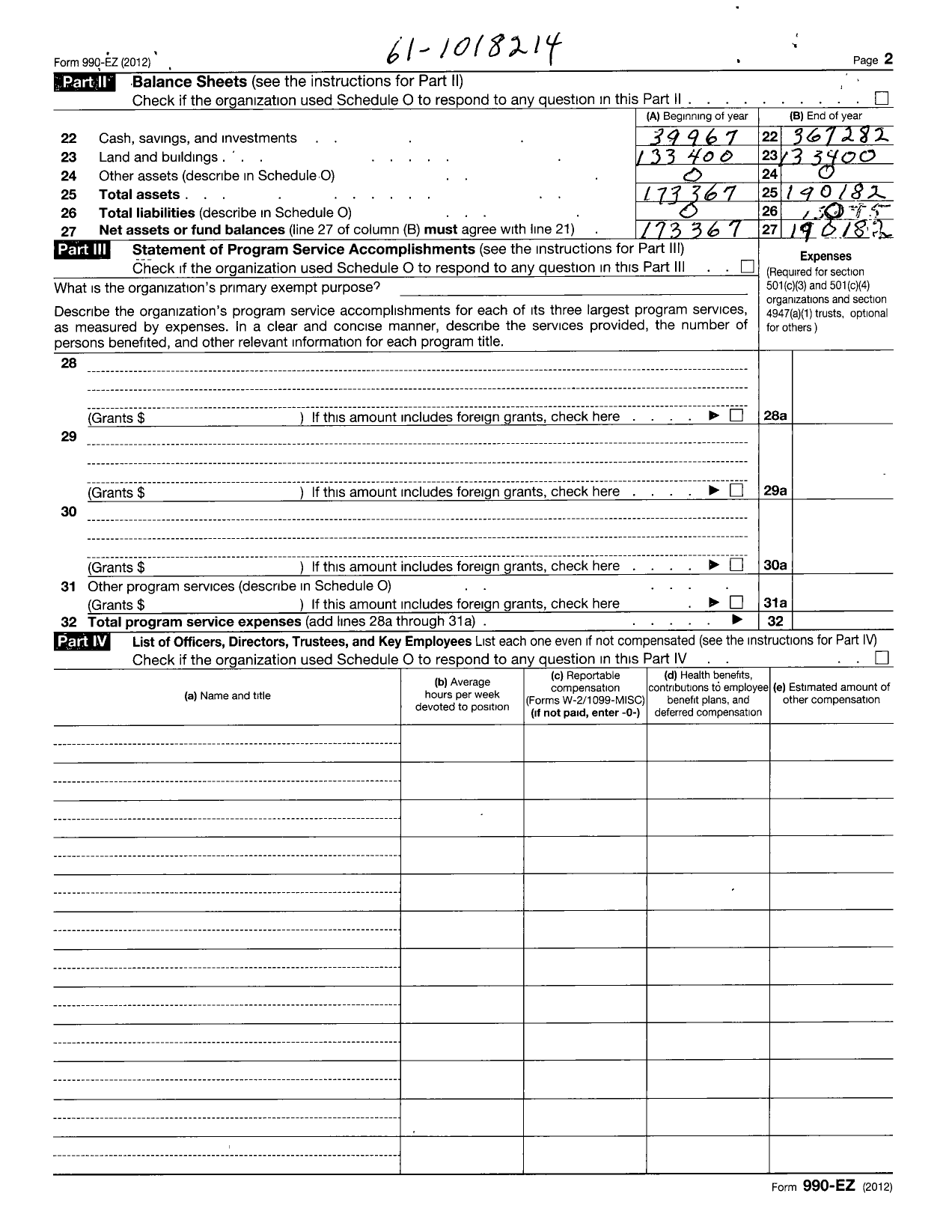 Image of first page of 2012 Form 990ER for Womens Civic Center of Woodford County