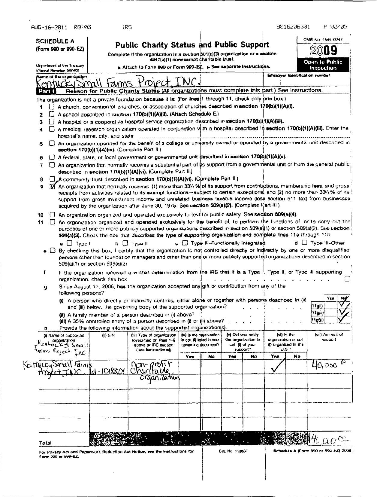 Image of first page of 2009 Form 990ER for Kentucky Small Farm Project