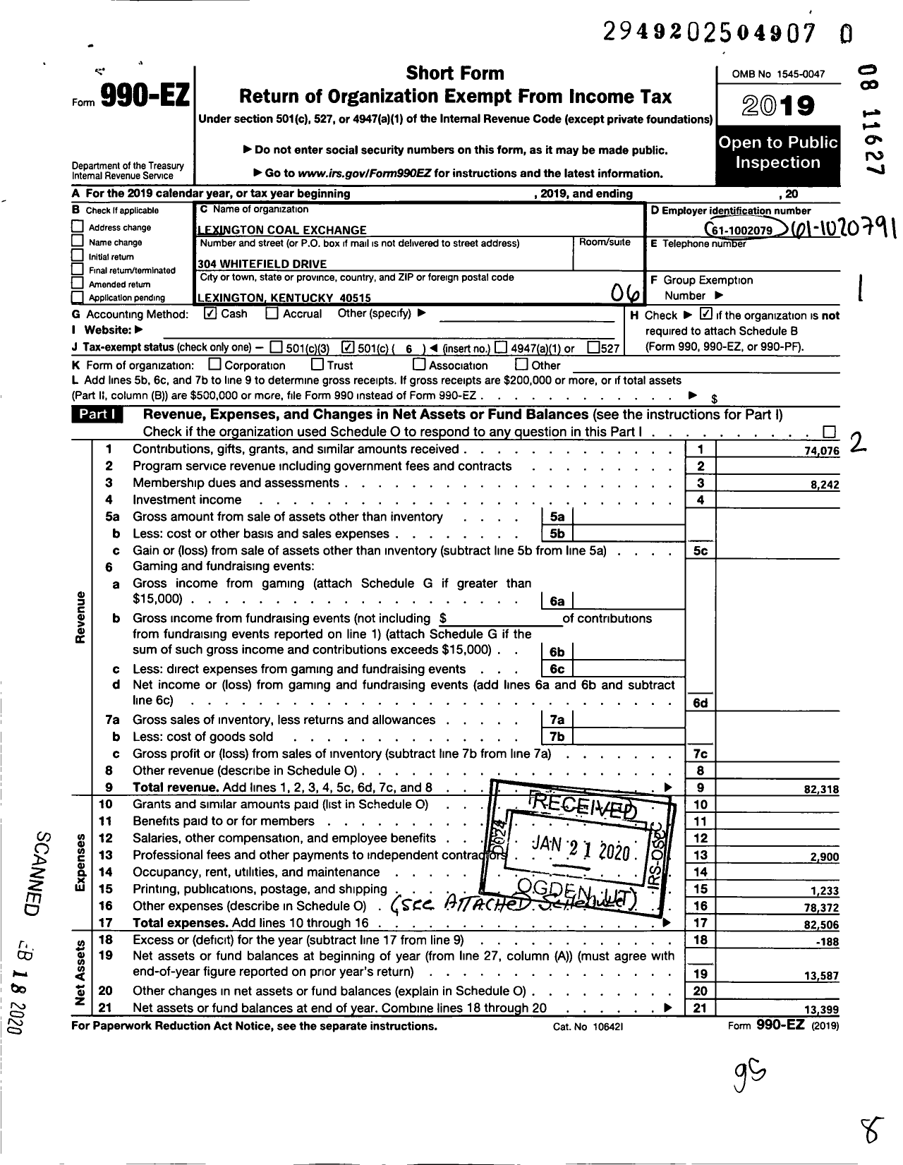 Image of first page of 2019 Form 990EO for Lexington Coal Exchange