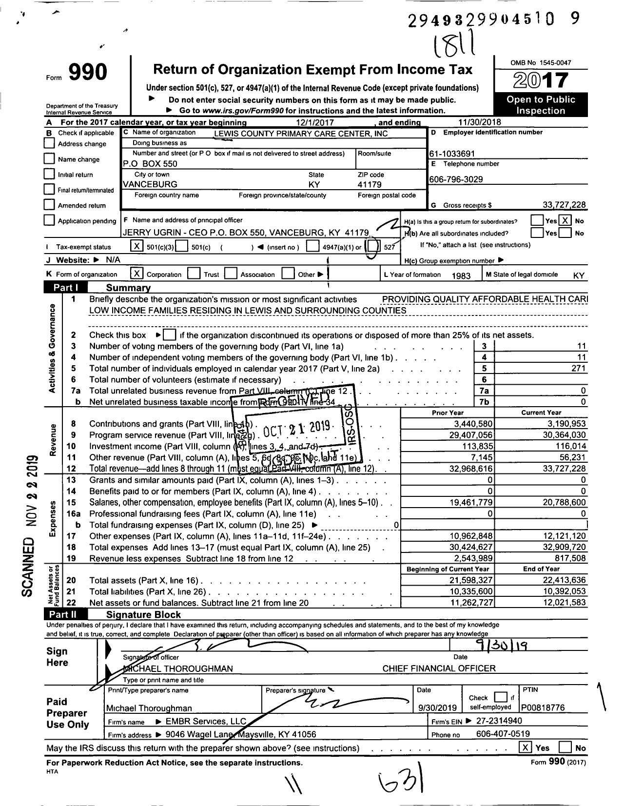 Image of first page of 2017 Form 990 for Lewis County Primary Care Center