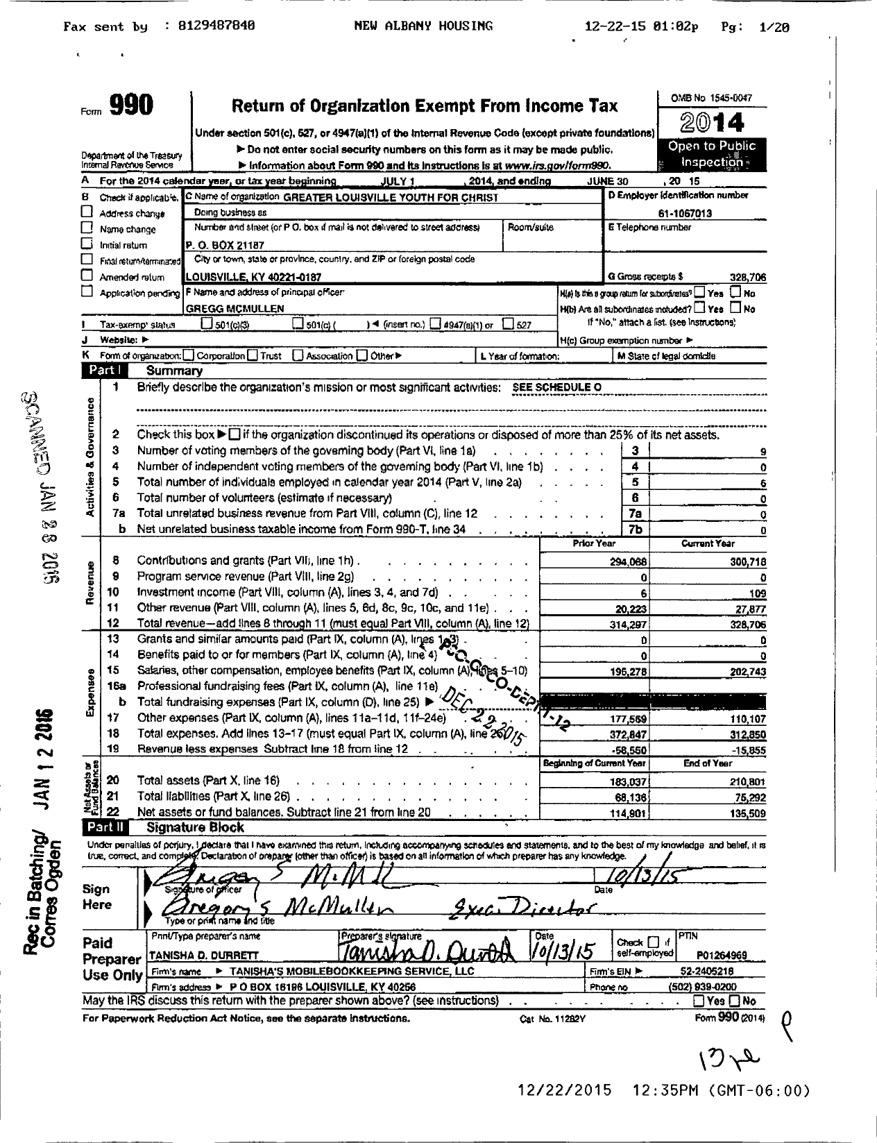 Image of first page of 2014 Form 990O for Youth for Christ - Greater Louisville Yfc