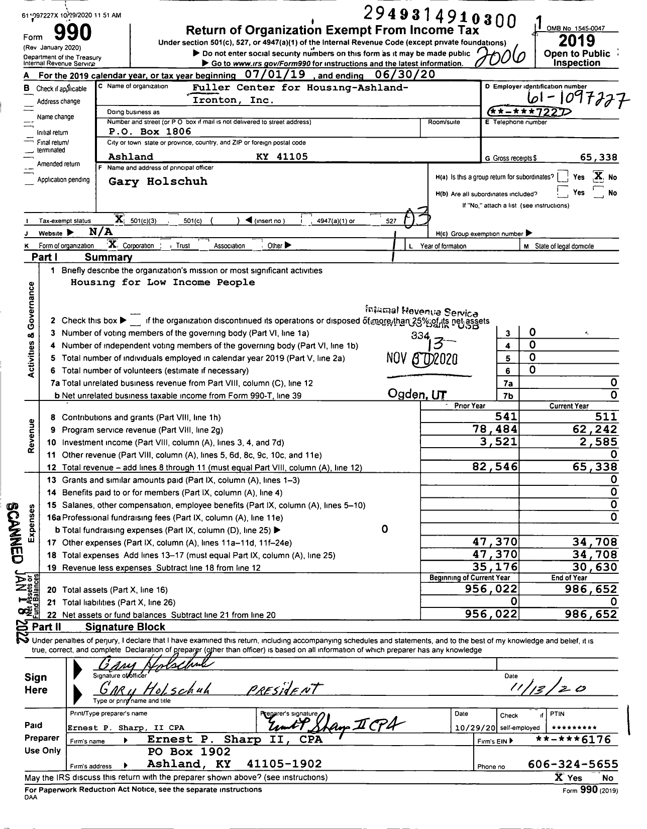 Image of first page of 2019 Form 990 for Fuller Center for Housing-Ashland- Ironton