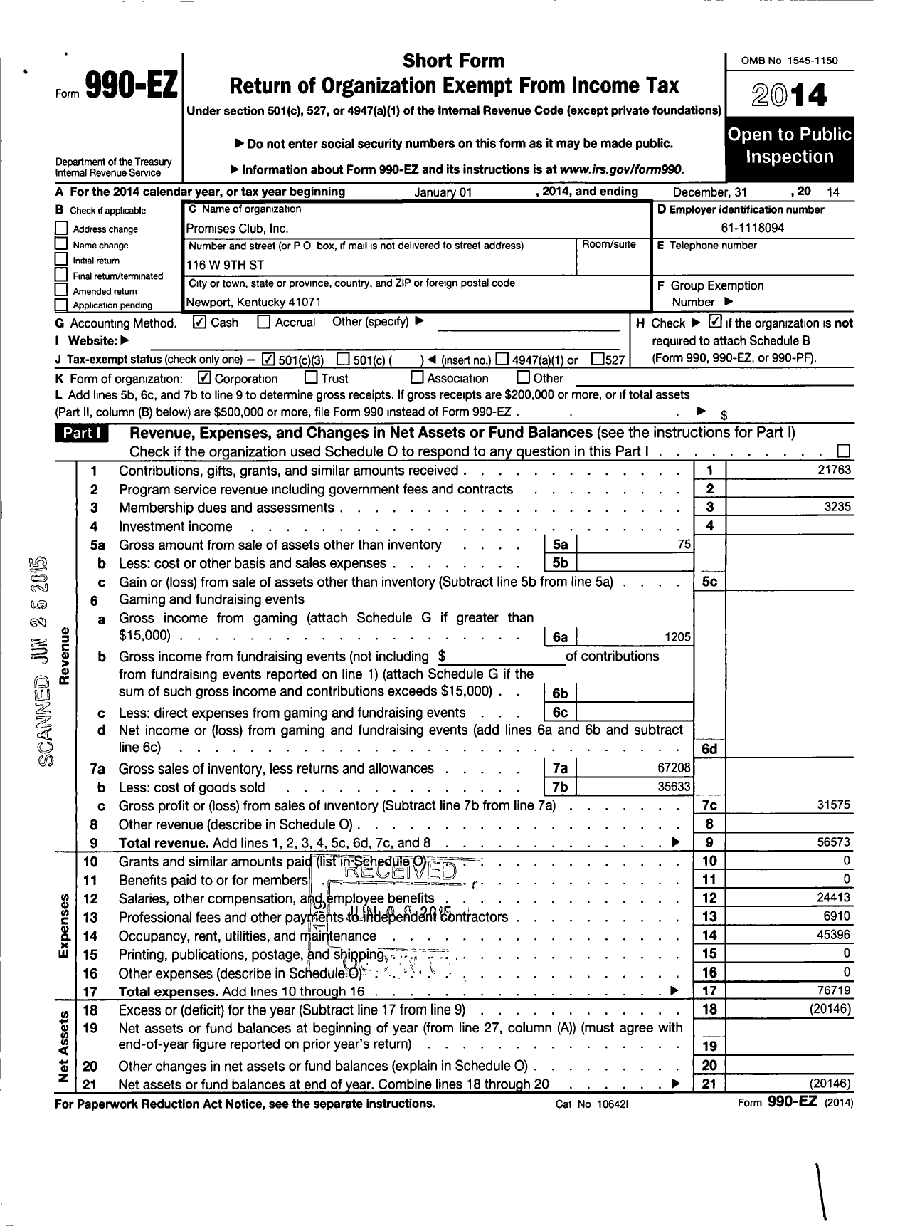 Image of first page of 2014 Form 990EZ for Promises