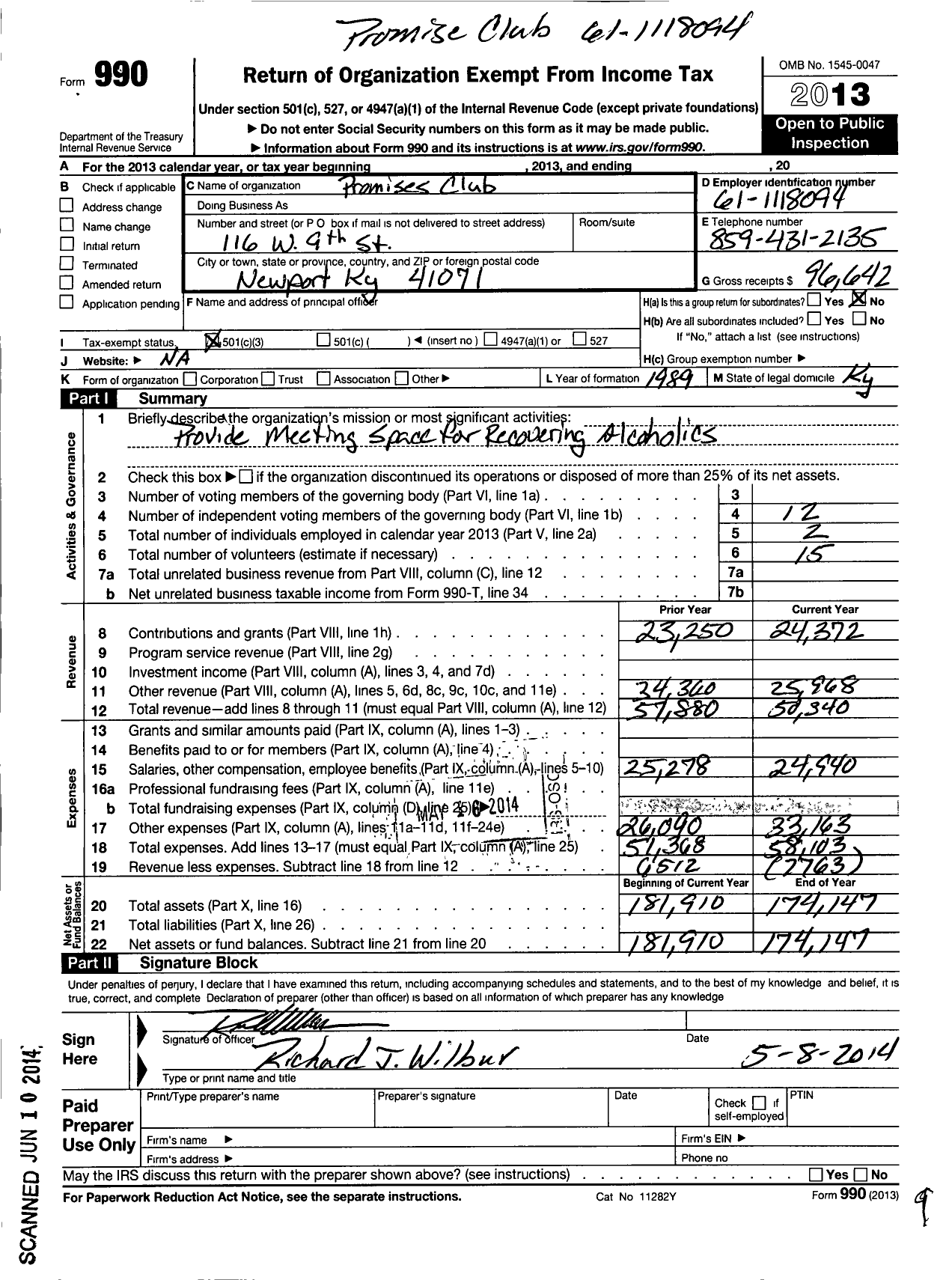 Image of first page of 2013 Form 990 for Promises