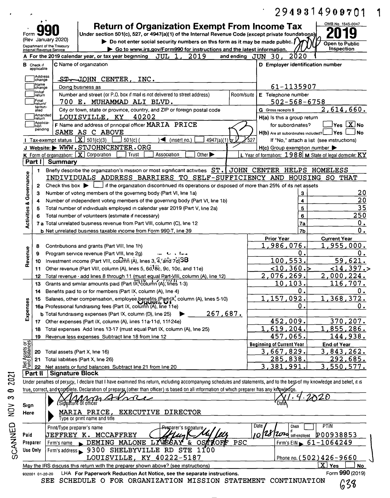 Image of first page of 2019 Form 990 for St John Center